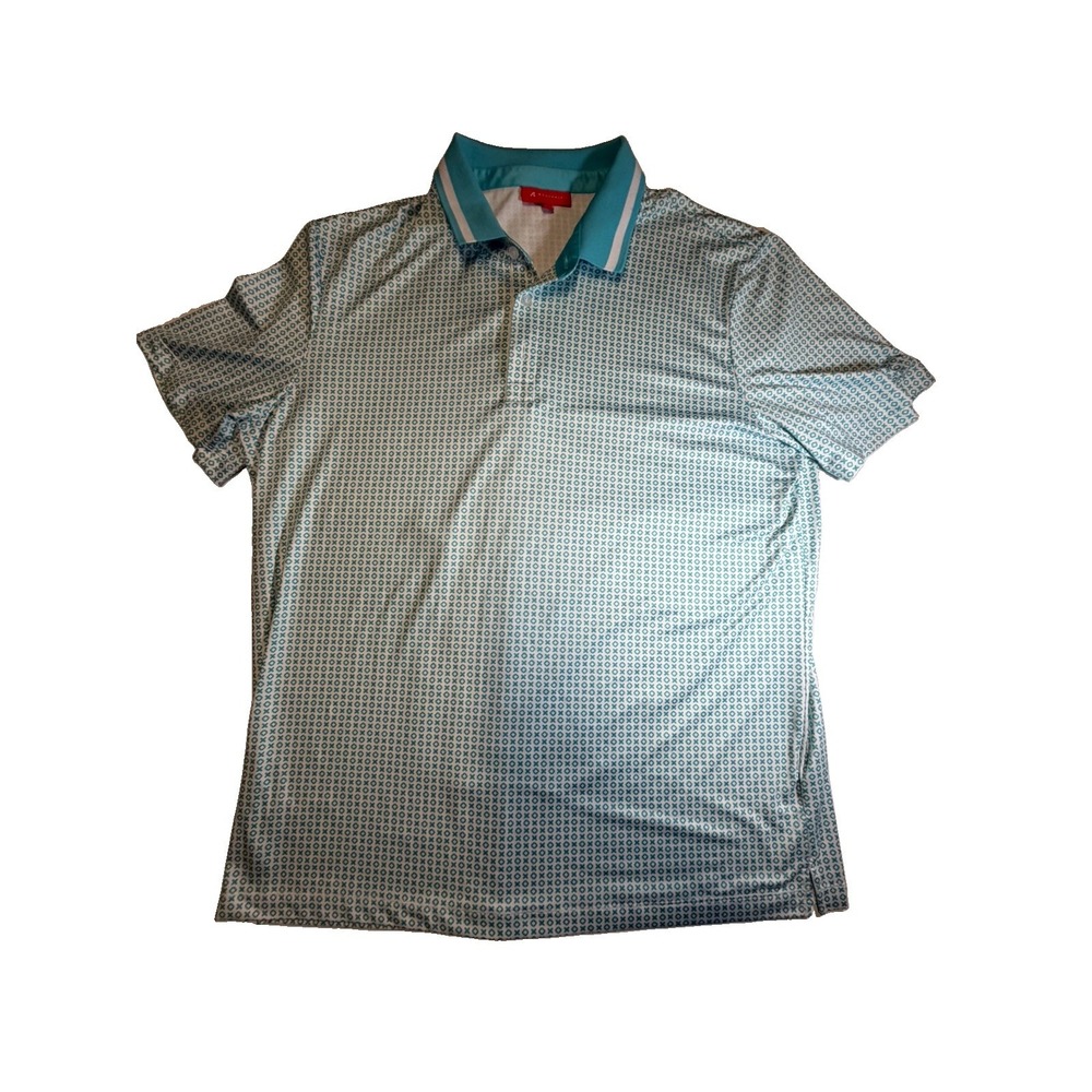 REDVANLY Polo Shirt Mens XL Teal White Geometric Golf Performance Stretch
